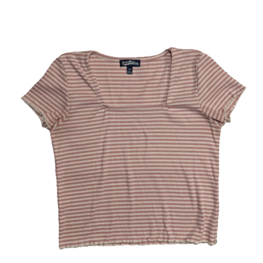 Pink And White Striped Cropped Baby Doll Y2K Short Sleeve Top Medium Kidcore